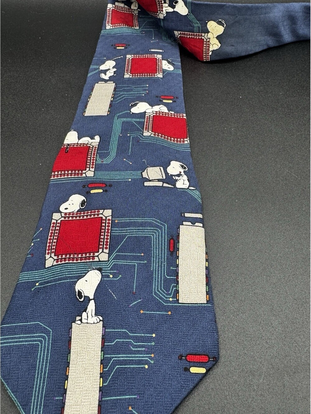 Peanuts Micro Joe Snoopy Circuit Board Computer Novelty Necktie Silk Vintage